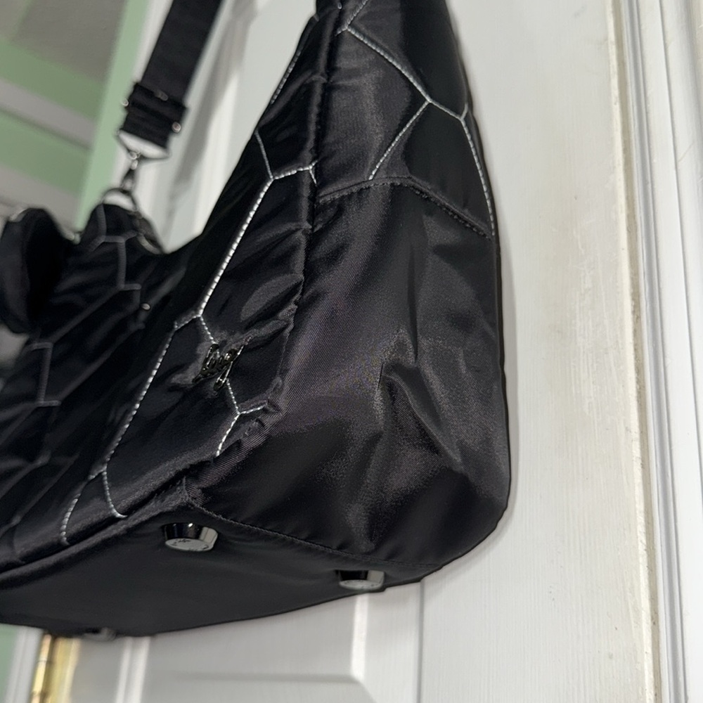 Lug Winger Black Hobo Bag With Silver/Geo Grid Flora Grey Large Crossbody Bag - Picture 7 of 14
